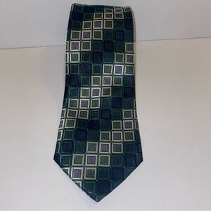 Bill Robinson Hand Made Green Black Geometric Square Neck Tie